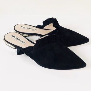 Karl Lagerfeld Black Suede Ruffle Flat Mules